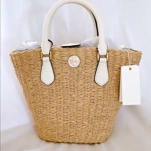 Tory Burch Carter Straw Small Bucket Tote(NEW)
